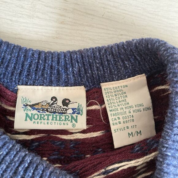 Northern Reflections Mens Vintage Fair Isle Wool Blend Crewneck Sweater Medium - Picture 9 of 9